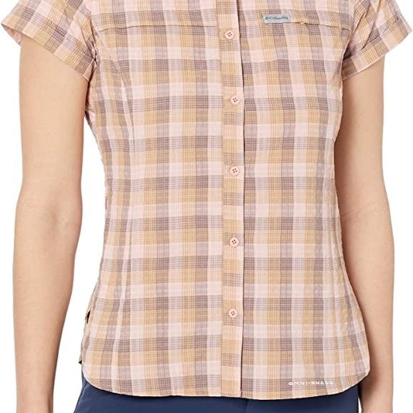 🆕Columbia Women's Silver Ridge™ Novelty SS Shirt, Peach Quartz Gingham, NWT - Picture 6 of 6